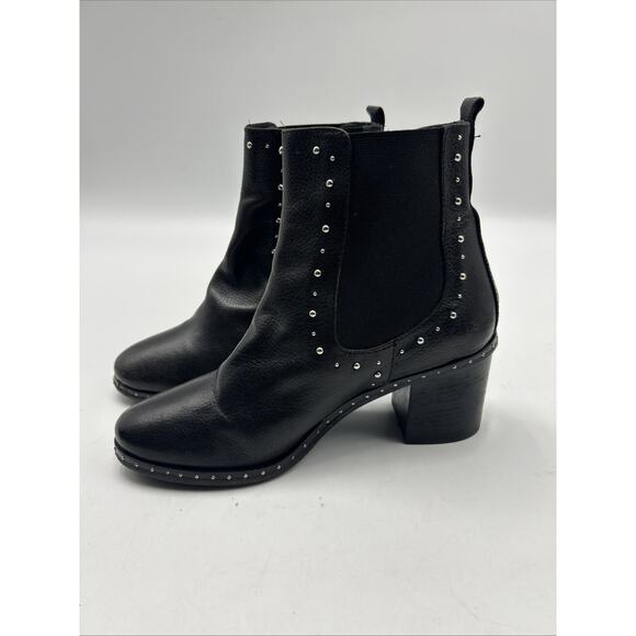 Napoleoni Made In Italy Black Leather Chunk Heel Stud Chelsea Boots Women’s 38 - Picture 3 of 8